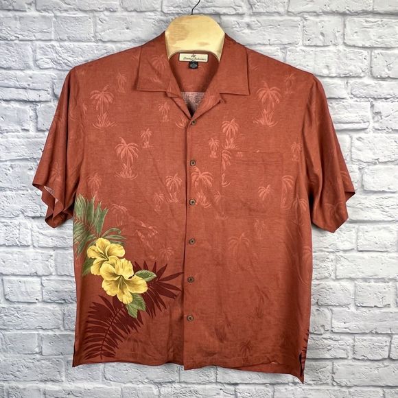 Tommy Bahama Men 100% Silk Jacquard‎ Tree Floral Aloha Hawaiian Shirt Size Large - Picture 2 of 6